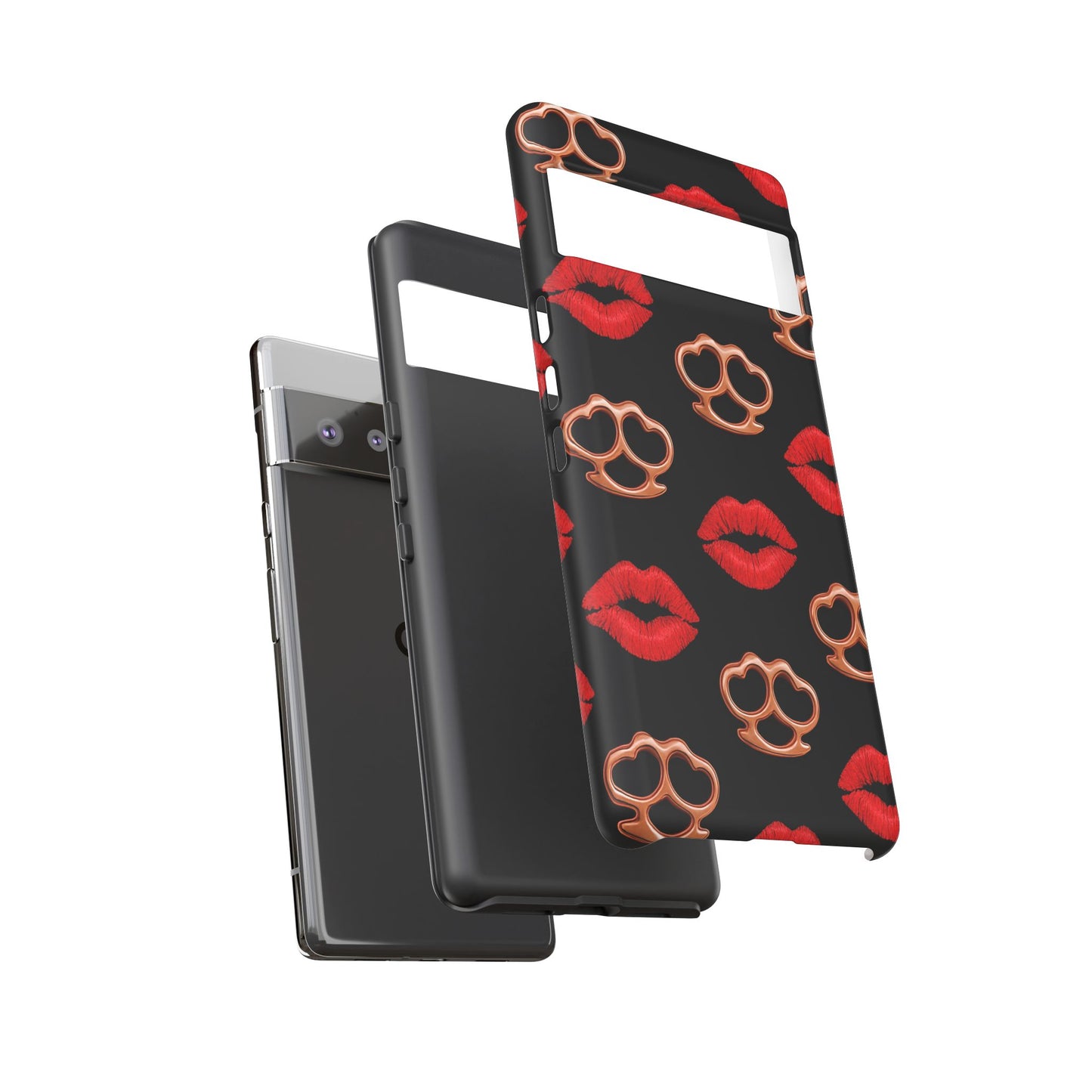 Red Lipstick & Knuckle Duster Phone Case | Bold Kiss Print Tough Protective Cover for Iphone, Samsung Galaxy and Pixel