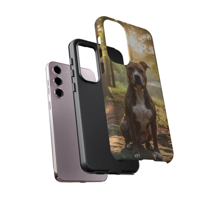 Pitbull Portrait Phone Case | Dog Lover Tough Case, Sunset Forest