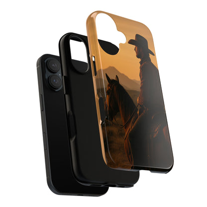 Western Cowboy Sunset Phone Case | Horse Rider Desert Aesthetic Tough Protective Case