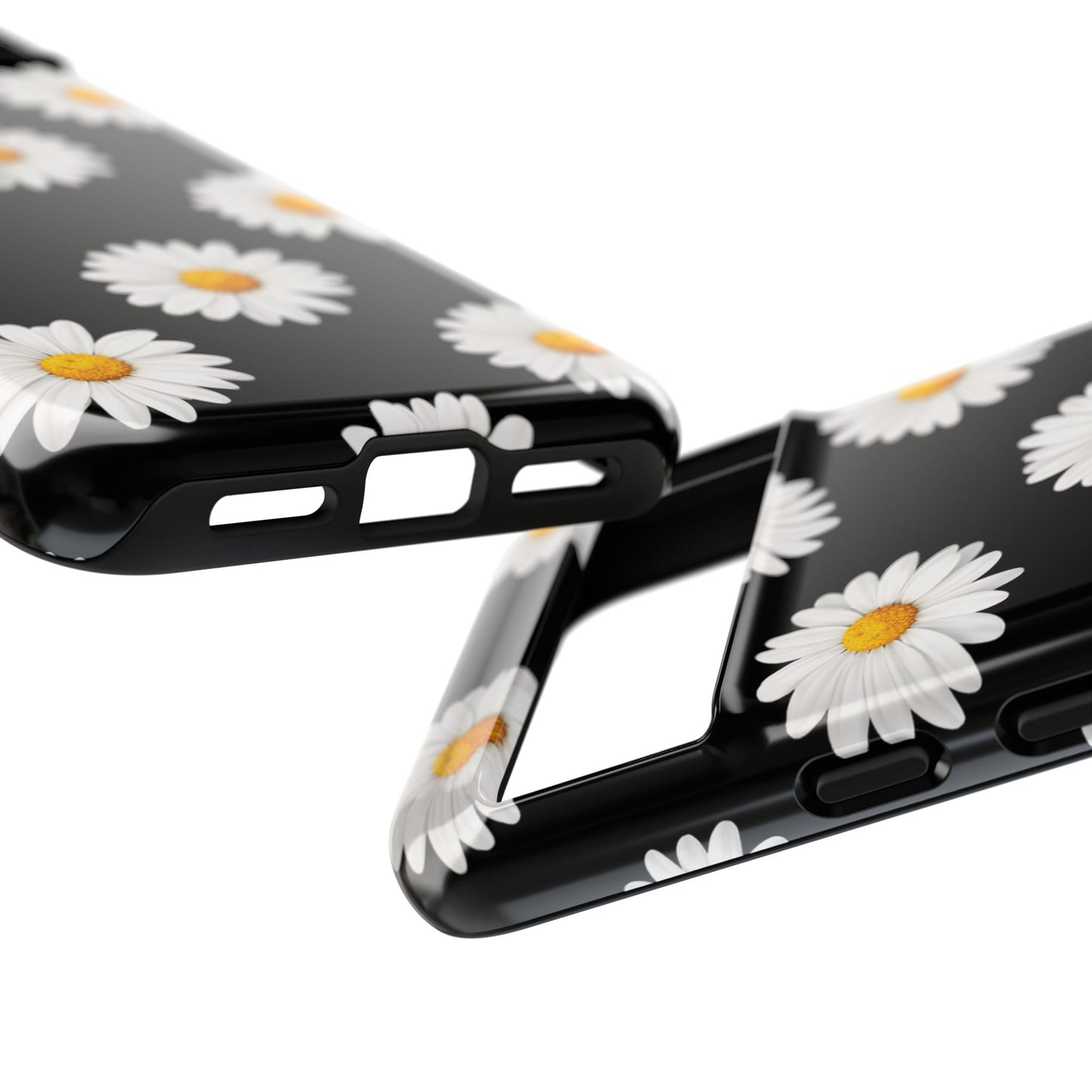 Black Daisy Floral Tough Phone Case – Cute Protective Cover for Iphone, Samsung Galaxy and Pixel