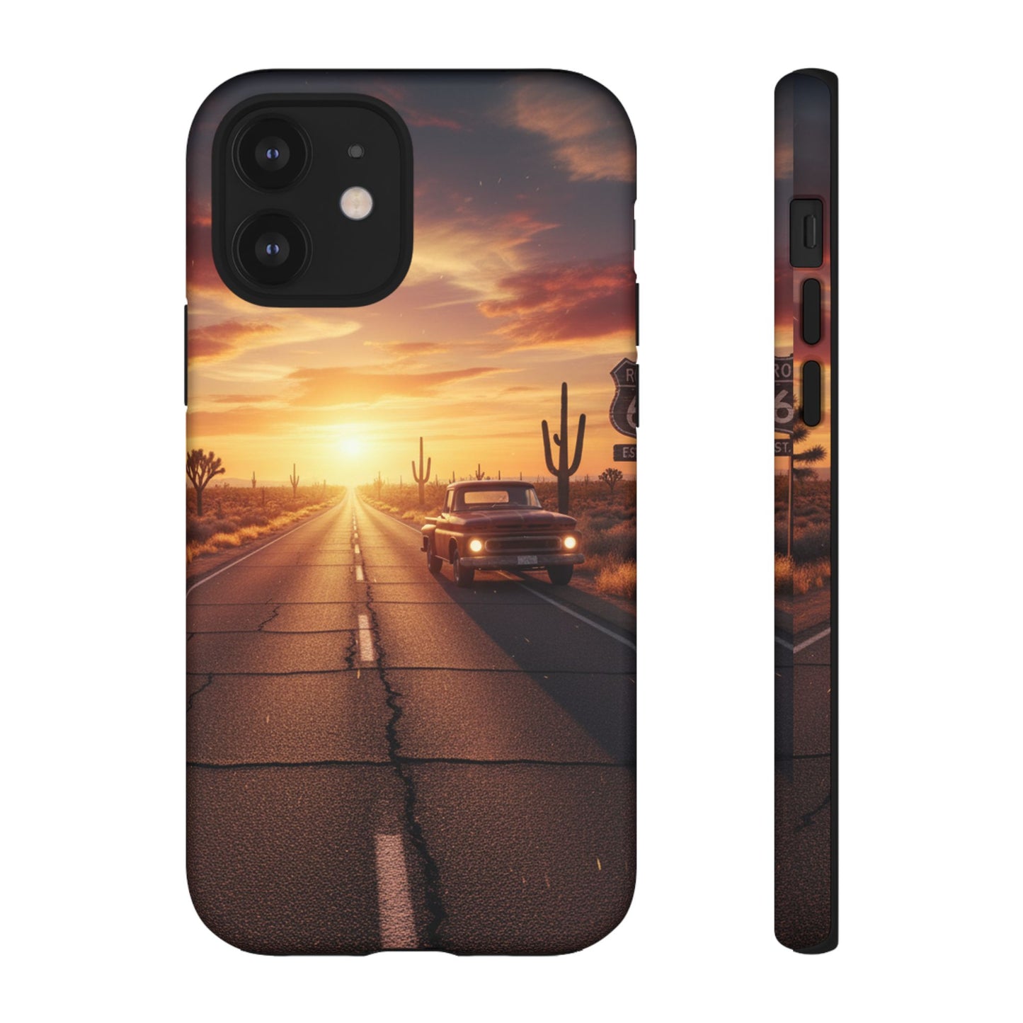 Route 66 Sunset Desert Highway Phone Case – Road Trip Travel Aesthetic Tough Case