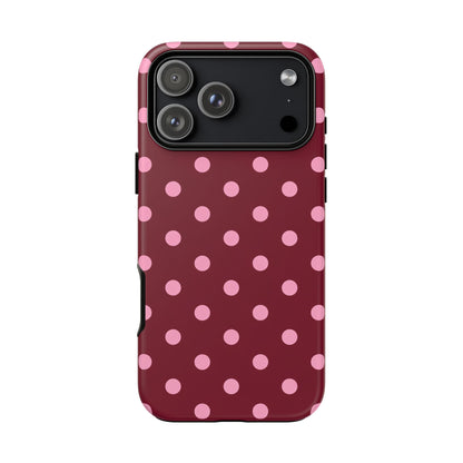 Pink Polka Dot Phone Case – Cute Aesthetic Tough Protective Phone Cover for Iphone, Samsung Galaxy and Pixel