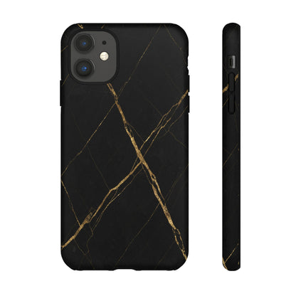 Black Marble Phone Case with Gold Veins | Minimal Luxury Tough Case
