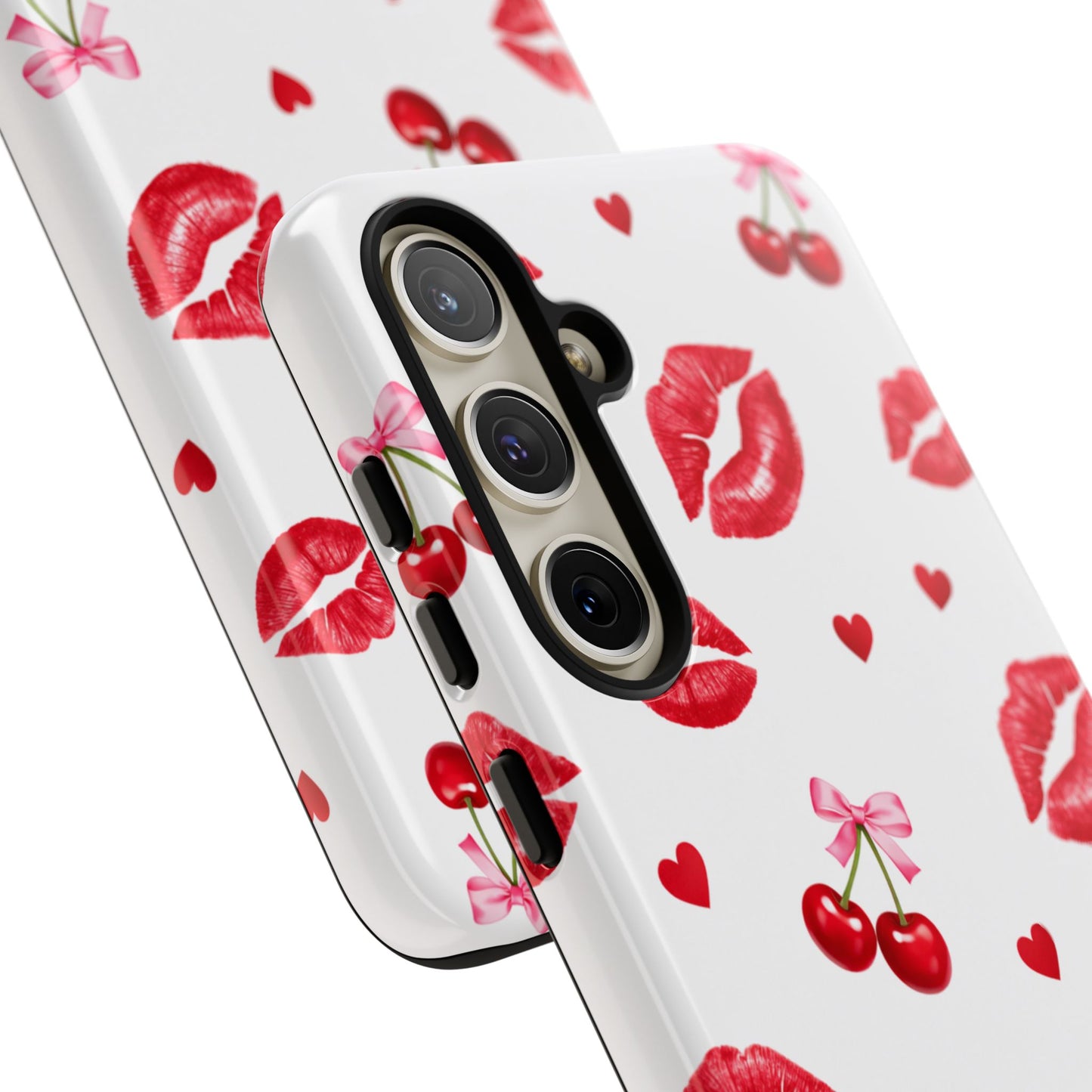 Red Lips & Cherry Phone Case – Y2K Retro Aesthetic Tough Cover
