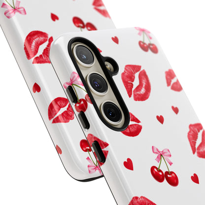 Red Lips & Cherry Phone Case – Y2K Retro Aesthetic Tough Cover