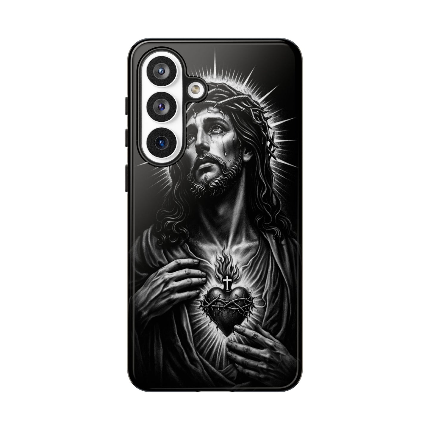 Jesus Sacred Heart Phone Case Black White Christian Faith Aesthetic