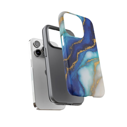 Blue & Gold Marble Phone Case – Luxury Resin Art Tough Case (iPhone, Samsung, Pixel)