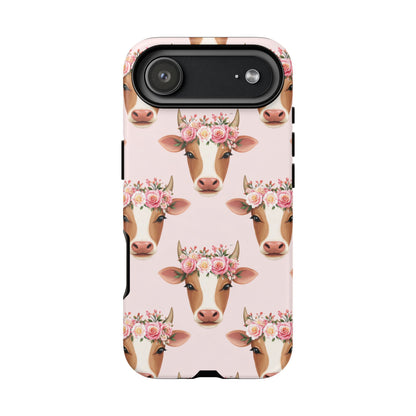 Floral Cow Phone Case – Cute Pink Cow Print Tough Protective Case for Iphone, Samsung Galaxy and Pixel