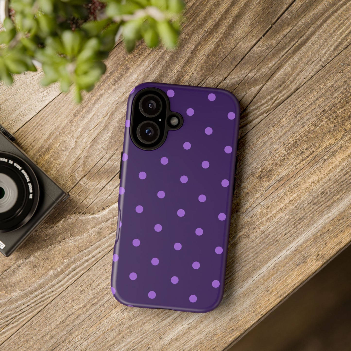 Purple Polka Dot Tough Phone Case – Cute Stylish Durable Protective Cover for Iphone, Samsung Galaxy and Pixel