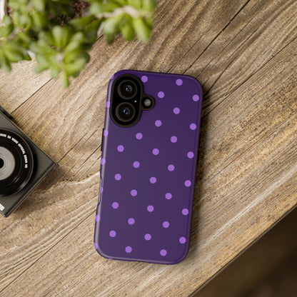 Purple Polka Dot Tough Phone Case – Cute Stylish Durable Protective Cover for Iphone, Samsung Galaxy and Pixel
