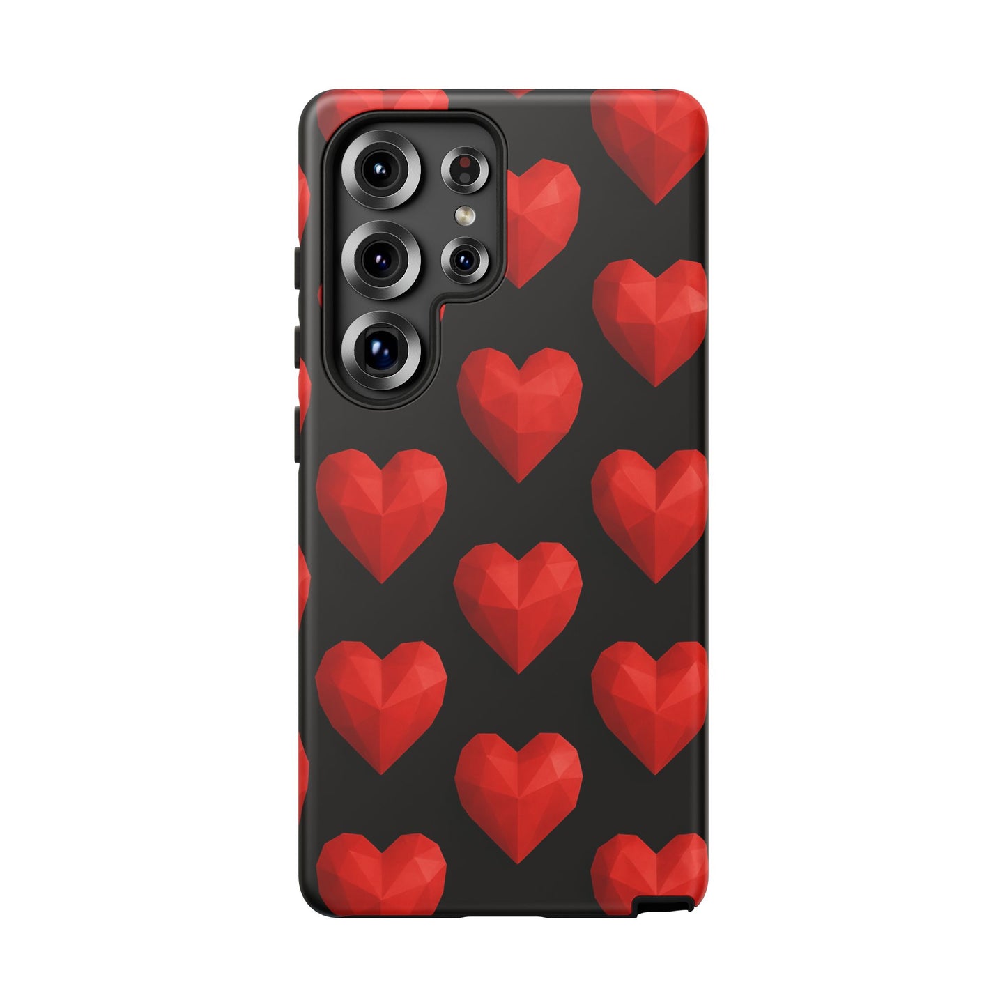 Red Heart Phone Case – Geometric Heart Pattern Tough Case (Black)