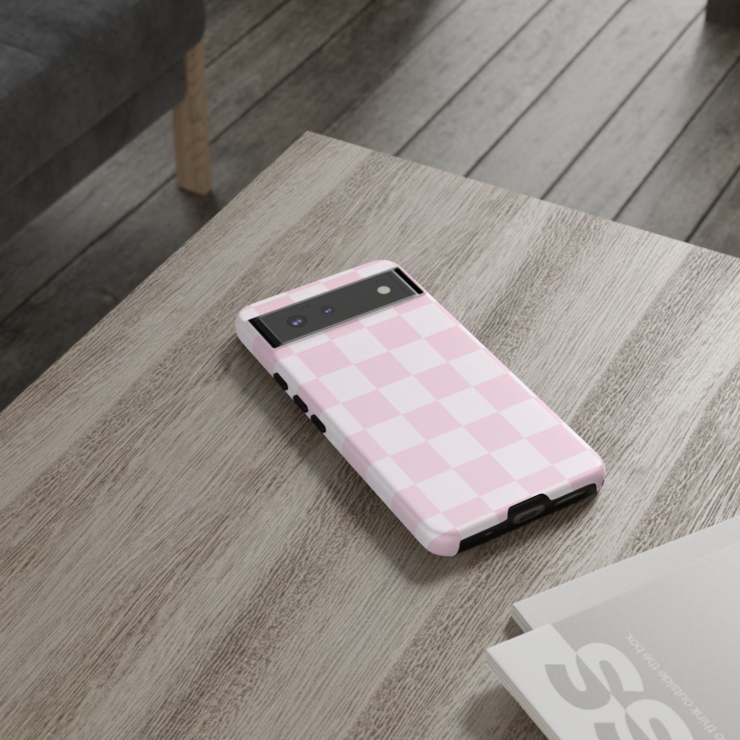 Light Pink Checkerboard Phone Case | Pastel Aesthetic Checkered iPhone & Samsung Tough Case