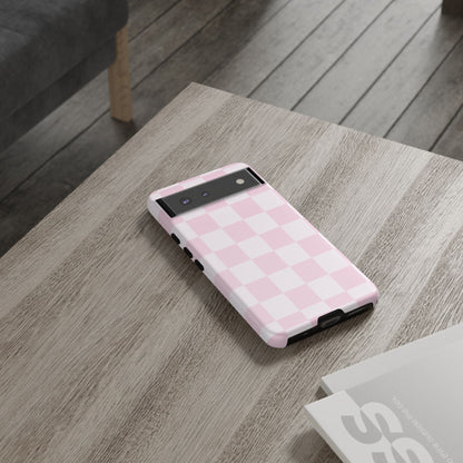 Light Pink Checkerboard Phone Case | Pastel Aesthetic Checkered iPhone & Samsung Tough Case