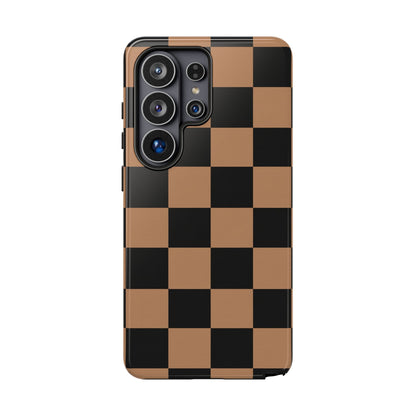 Brown Checkered Phone Case | Aesthetic Checkerboard iPhone & Samsung Tough Case