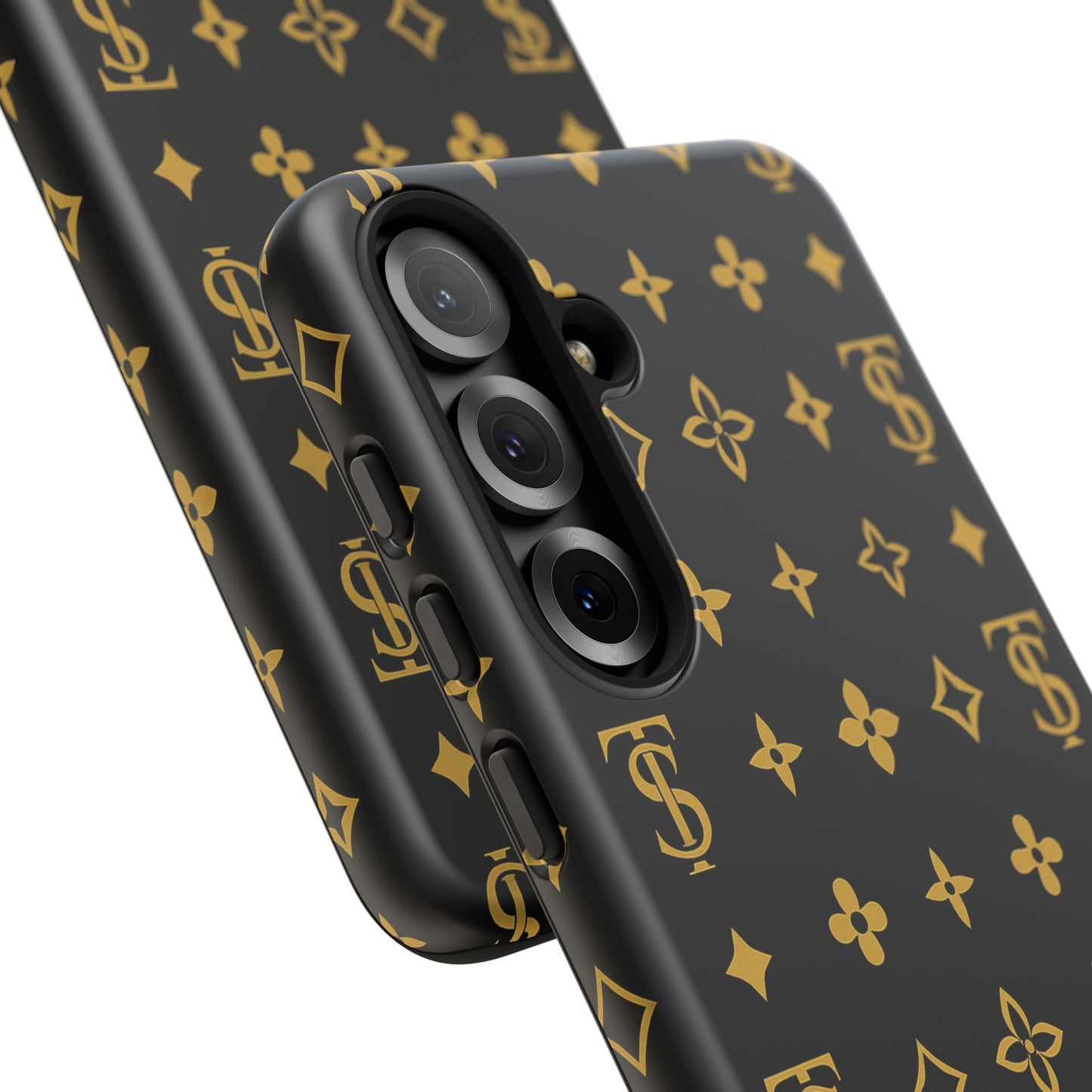 Gold Monogram Pattern Tough Phone Case | Black & Gold Luxury Design for Iphone, Samsung Galaxy and Pixel