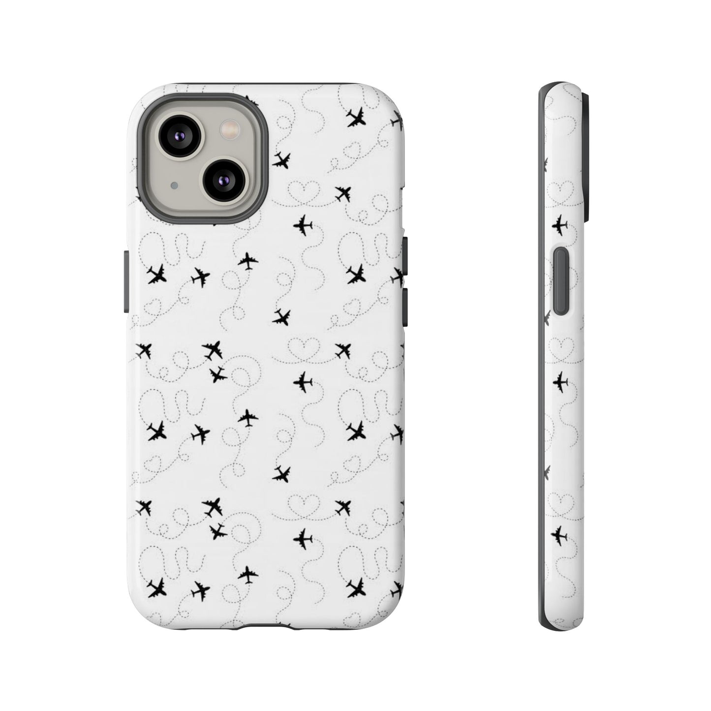 Minimal Paper Airplane Pattern Phone Case – Black White Aesthetic Tough Cover