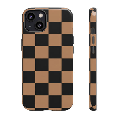 Brown Checkered Phone Case | Aesthetic Checkerboard iPhone & Samsung Tough Case