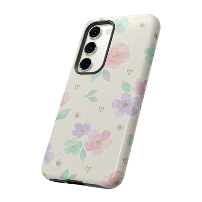 Pastel Floral Phone Case – Coquette Watercolor Flower Hearts Tough Case (iPhone, Samsung, Pixel)