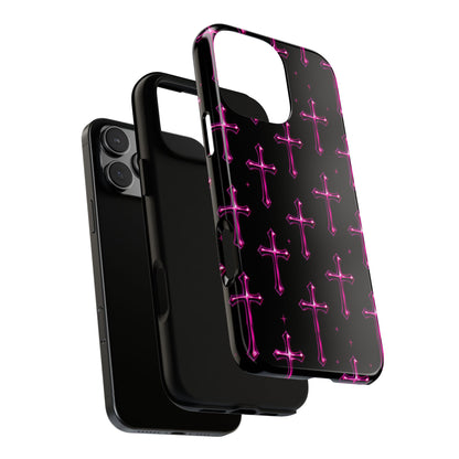 Neon Pink Cross Pattern Phone Case | Tough Protective Case for Iphone, Samsung Galaxy and Pixel
