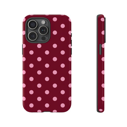 Pink Polka Dot Phone Case – Cute Aesthetic Tough Protective Phone Cover for Iphone, Samsung Galaxy and Pixel