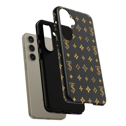 Gold Monogram Pattern Tough Phone Case | Black & Gold Luxury Design for Iphone, Samsung Galaxy and Pixel