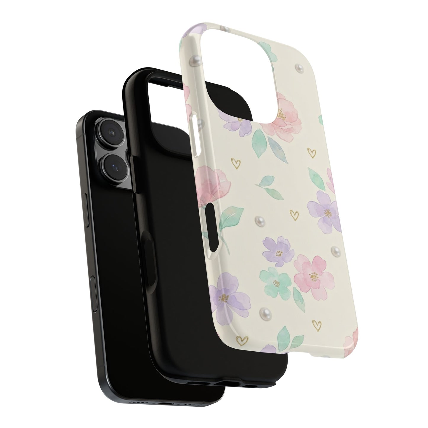 Pastel Floral Phone Case – Coquette Watercolor Flower Hearts Tough Case (iPhone, Samsung, Pixel)