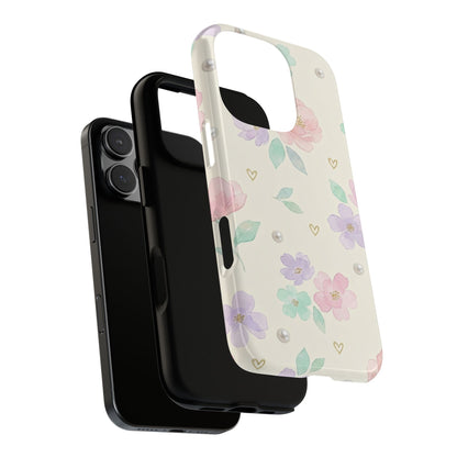 Pastel Floral Phone Case – Coquette Watercolor Flower Hearts Tough Case (iPhone, Samsung, Pixel)