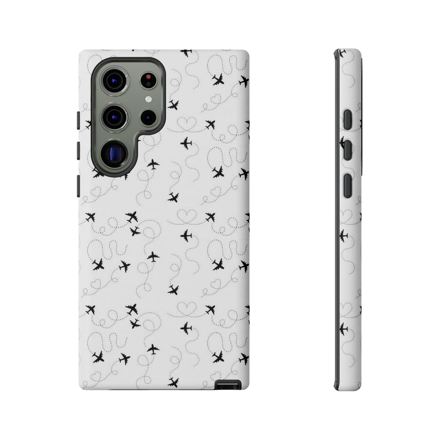 Minimal Paper Airplane Pattern Phone Case – Black White Aesthetic Tough Cover