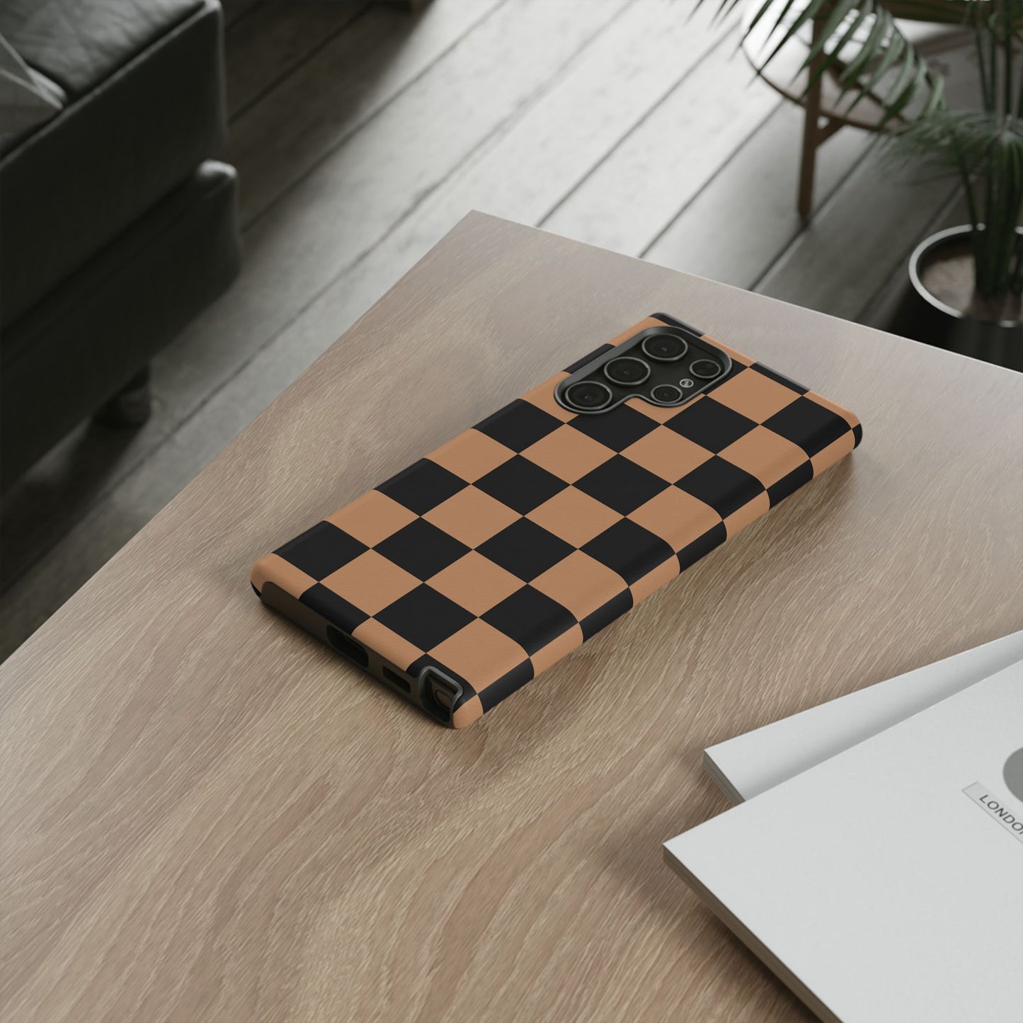 Brown Checkered Phone Case | Aesthetic Checkerboard iPhone & Samsung Tough Case