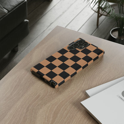 Brown Checkered Phone Case | Aesthetic Checkerboard iPhone & Samsung Tough Case