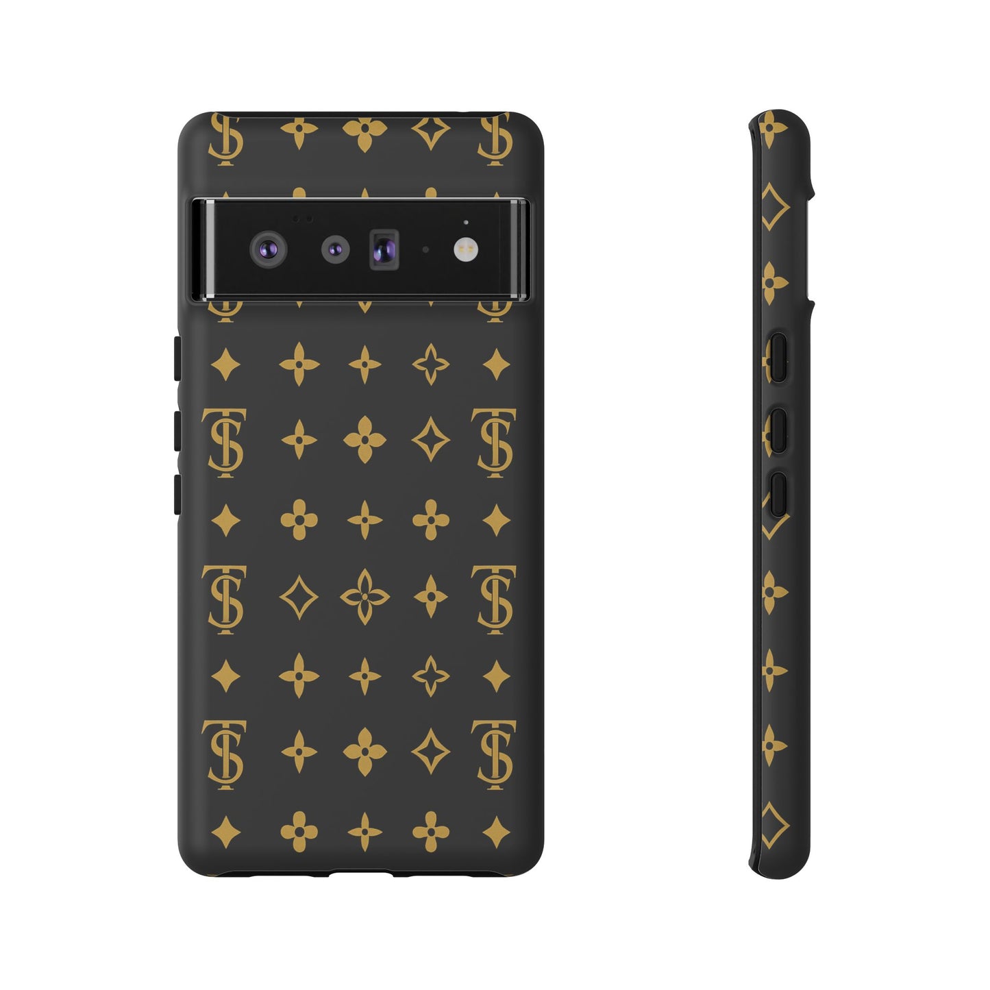 Gold Monogram Pattern Tough Phone Case | Black & Gold Luxury Design for Iphone, Samsung Galaxy and Pixel
