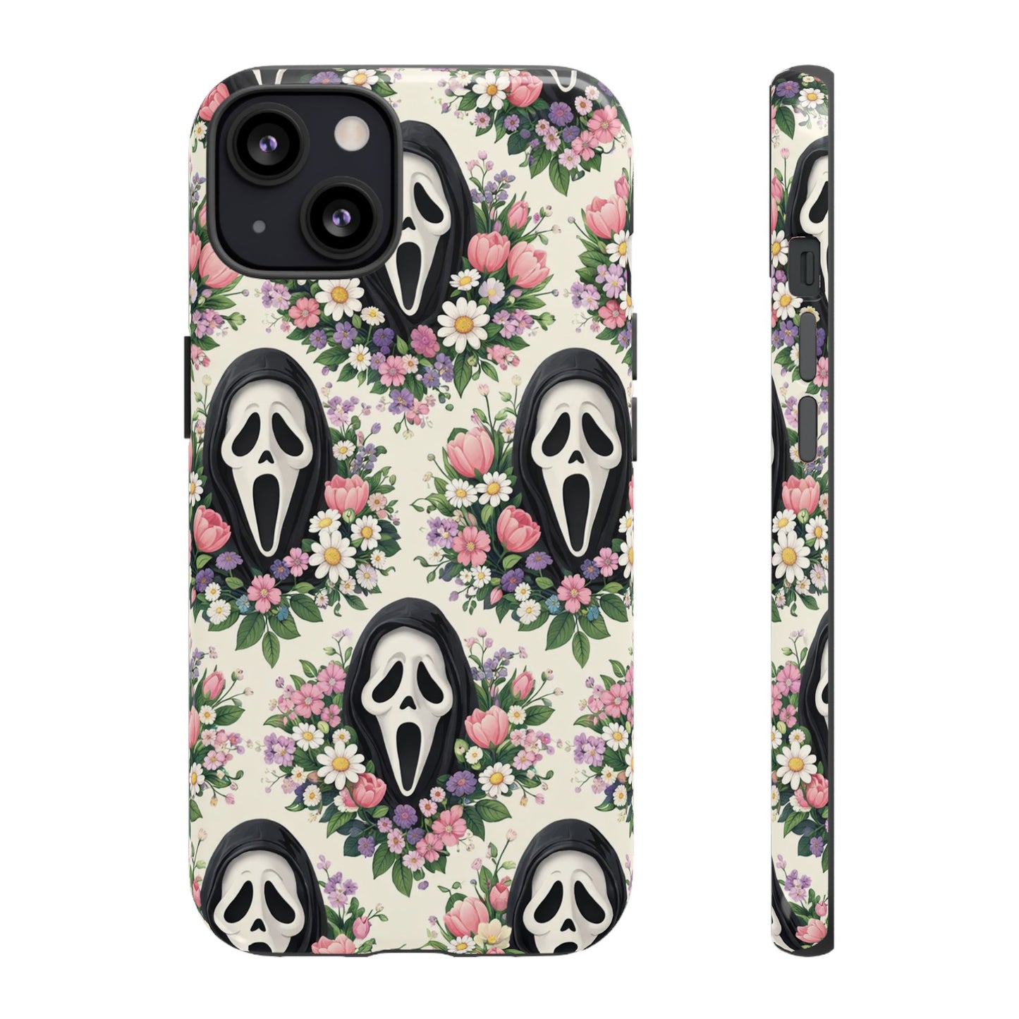 Floral Ghost Face Aesthetic Phone Case – Cute Spooky Tough Cover