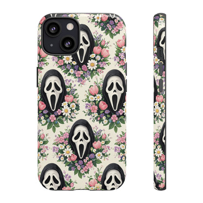 Floral Ghost Face Aesthetic Phone Case – Cute Spooky Tough Cover