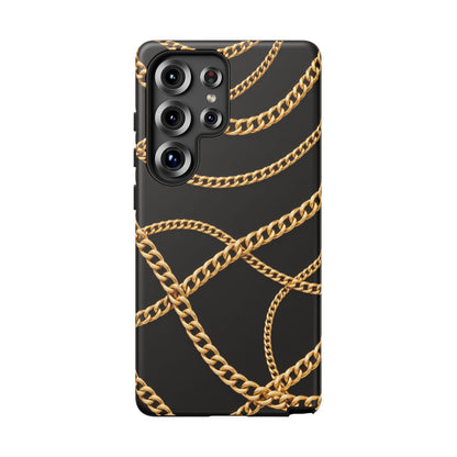 Luxury Gold Chain Phone Case – Black Designer Style Tough Protective Cover for Iphone, Samsung Galaxy and Pixel