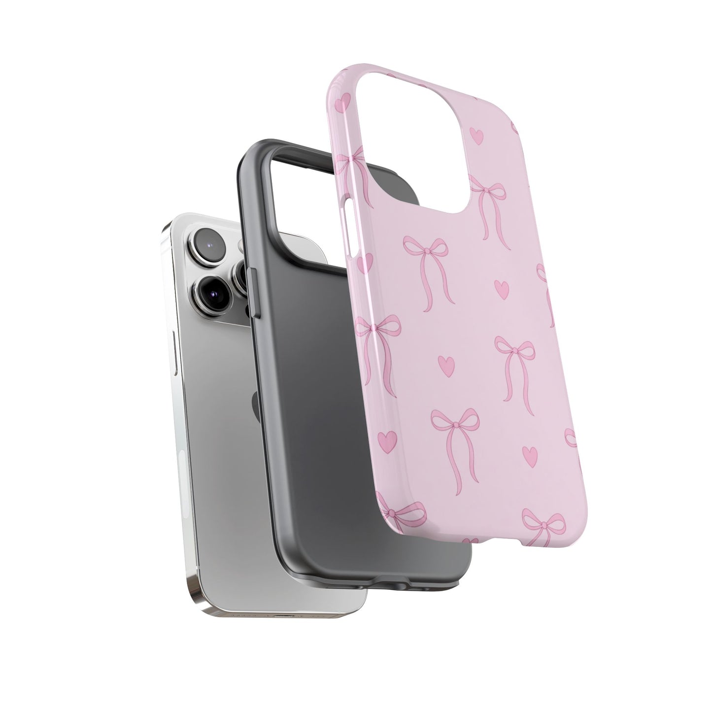 Pink Bow Heart Aesthetic Phone Case – Coquette Cute Tough Cover