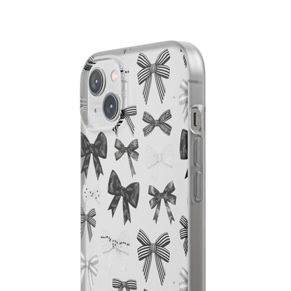 Black & White Bow Pattern Phone Case | Minimal Coquette Flexi Case
