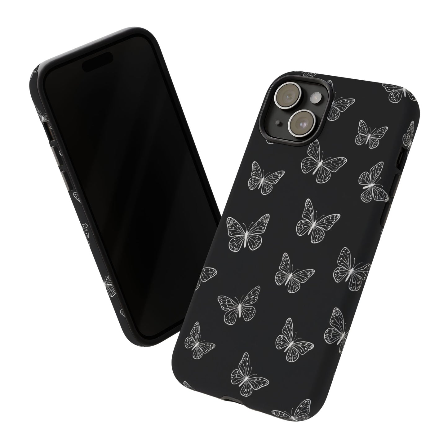 White Butterfly Pattern Phone Case – Dark Aesthetic Monochrome Tough Cover