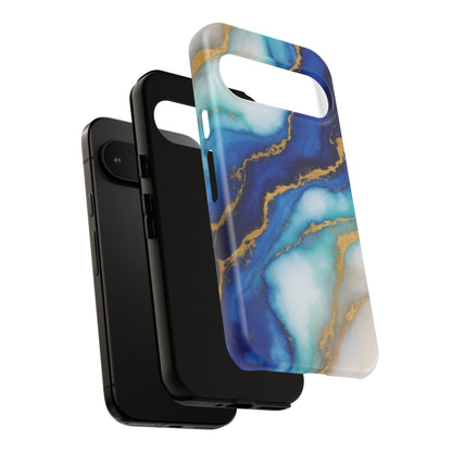 Blue & Gold Marble Phone Case – Luxury Resin Art Tough Case (iPhone, Samsung, Pixel)