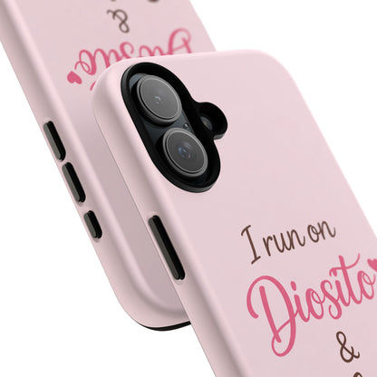 I Run on Diosito y Cafecito Phone Case, Pink Aesthetic Latina Faith Coffee Case, Girly Protective iPhone Samsung Cover