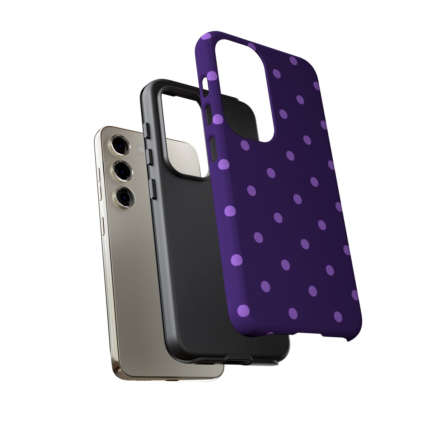 Purple Polka Dot Tough Phone Case – Cute Stylish Durable Protective Cover for Iphone, Samsung Galaxy and Pixel