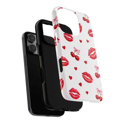 Red Lips & Cherry Phone Case – Y2K Retro Aesthetic Tough Cover