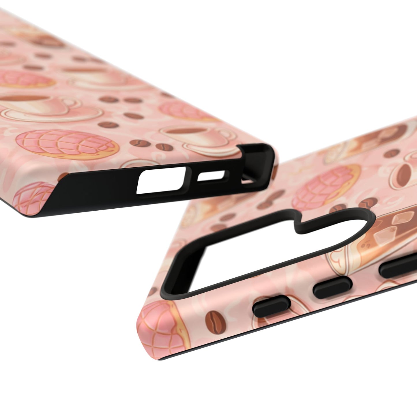 Cute Coffee & Pink Concha Phone Case – Coffee Lover Aesthetic Latte Pattern Tough Case