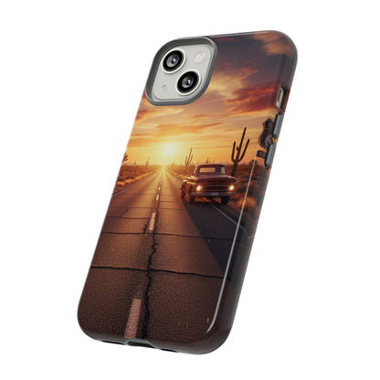 Route 66 Sunset Desert Highway Phone Case – Road Trip Travel Aesthetic Tough Case