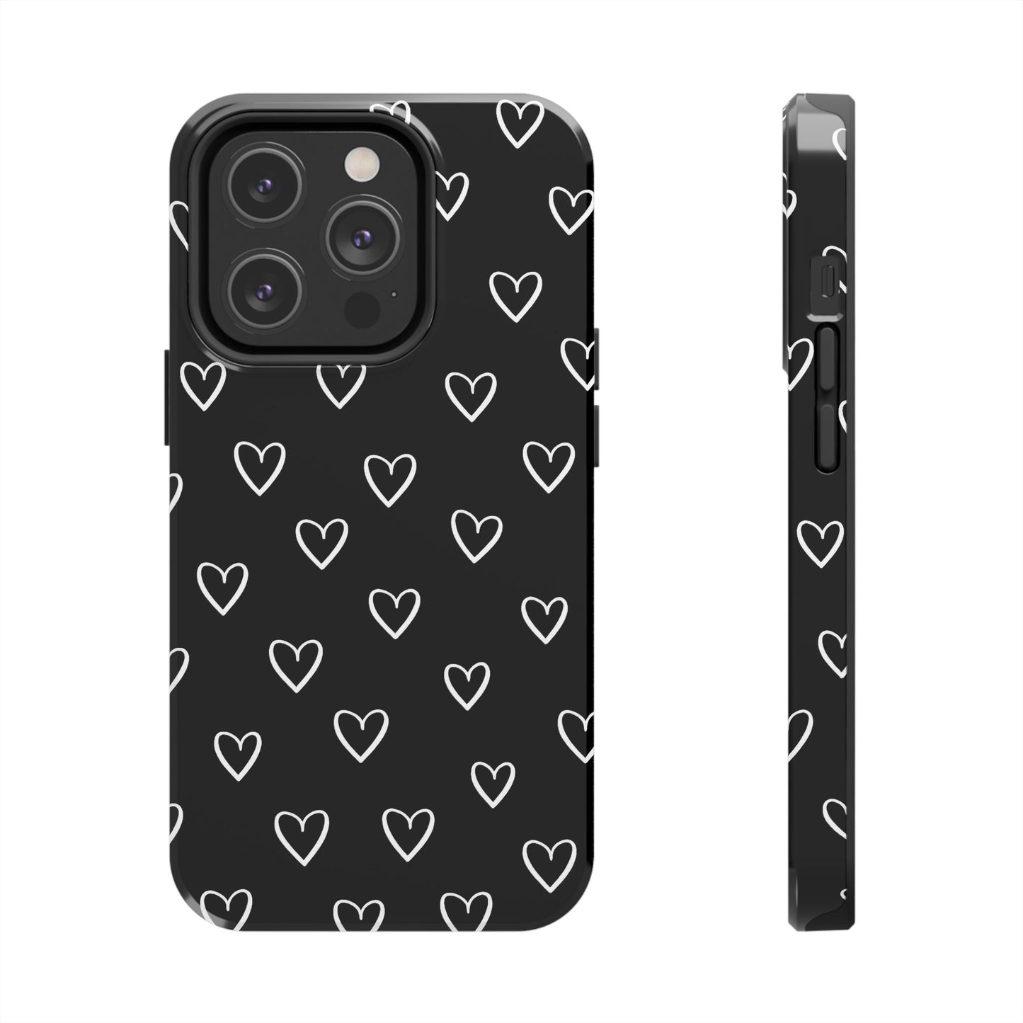 Doodle Heart Phone Case – Minimal Black & White Heart Pattern | Tough Protective Case