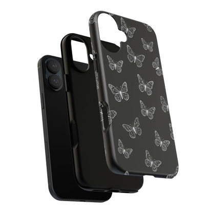 White Butterfly Pattern Phone Case – Dark Aesthetic Monochrome Tough Cover