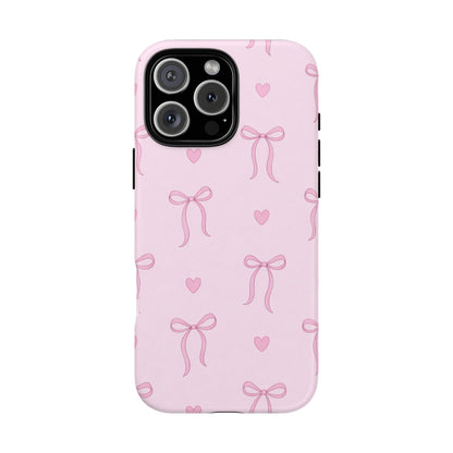 Pink Bow Heart Aesthetic Phone Case – Coquette Cute Tough Cover