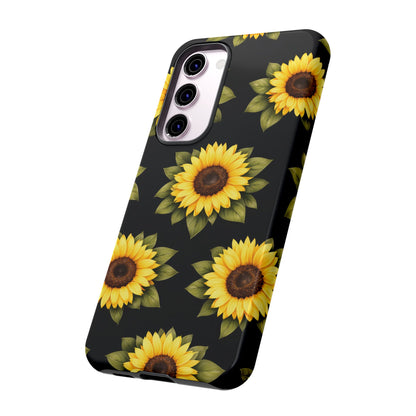 Sunflower Floral Tough Phone Case – Black Background Protective Cover for Iphone, Samsung Galaxy and Pixel