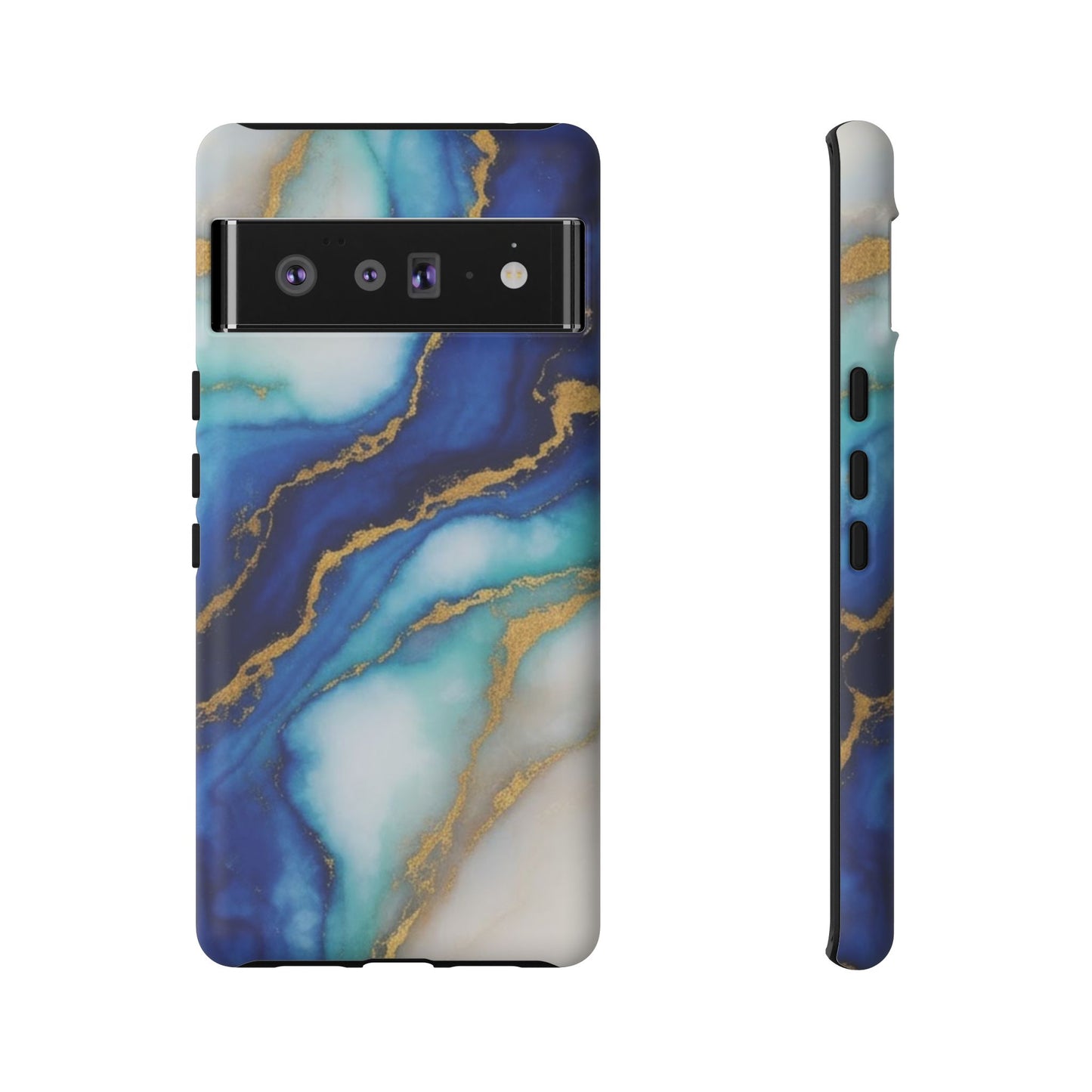 Blue & Gold Marble Phone Case – Luxury Resin Art Tough Case (iPhone, Samsung, Pixel)
