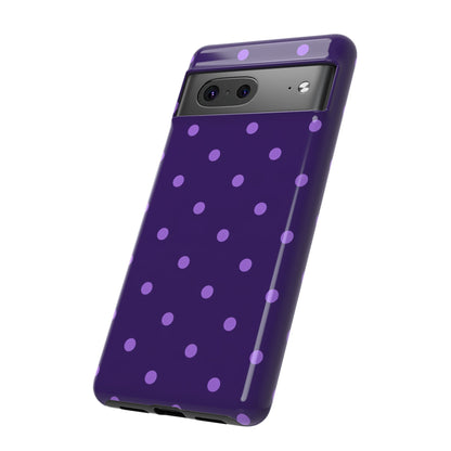 Purple Polka Dot Tough Phone Case – Cute Stylish Durable Protective Cover for Iphone, Samsung Galaxy and Pixel