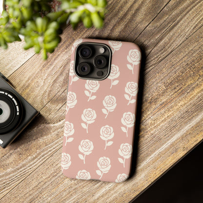 White Rose Pattern Tough Phone Case | Elegant Floral Aesthetic Case for Iphone, Samsung Galaxy and Pixel